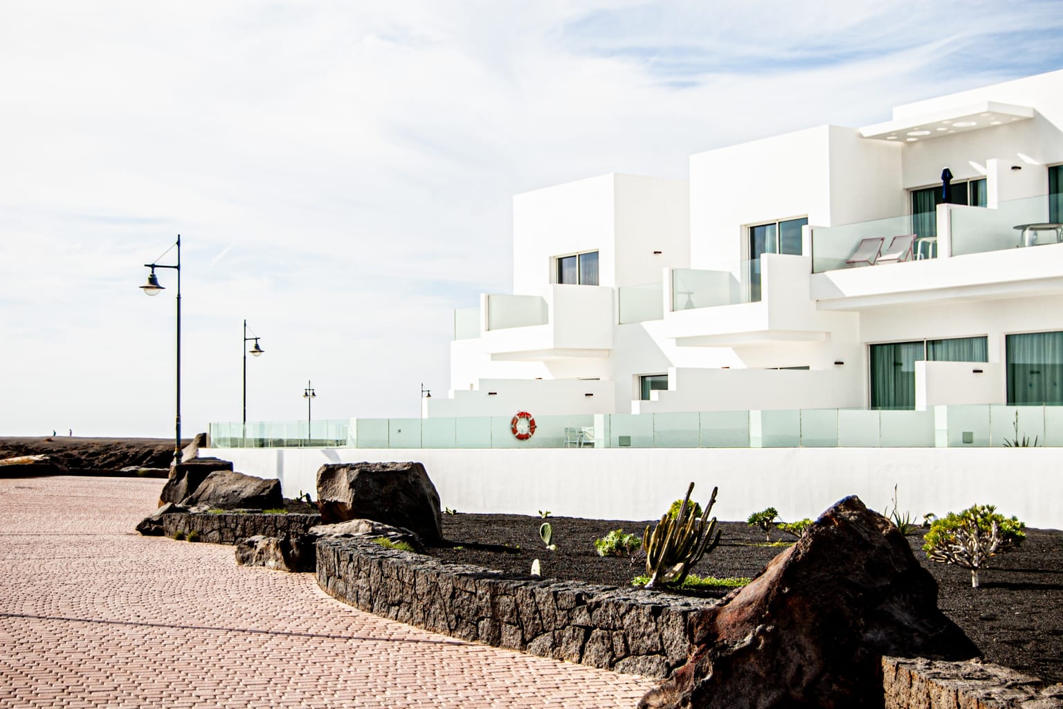Modern beachfront apartments in Lanzarote, white architecture with ocean views in the best location in Lanzarote